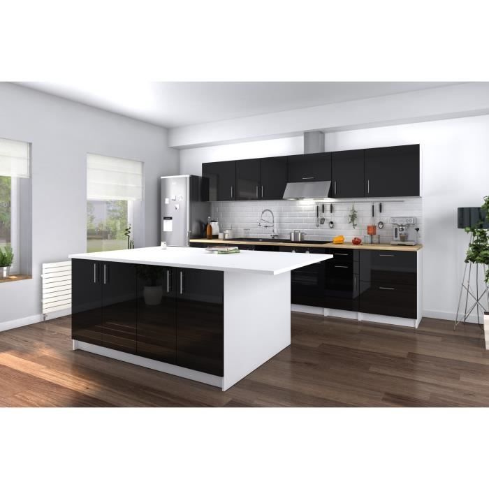 Obi Ilot Central Avec Plan De Travail L 160 Cm Blanc Mat Et Noir