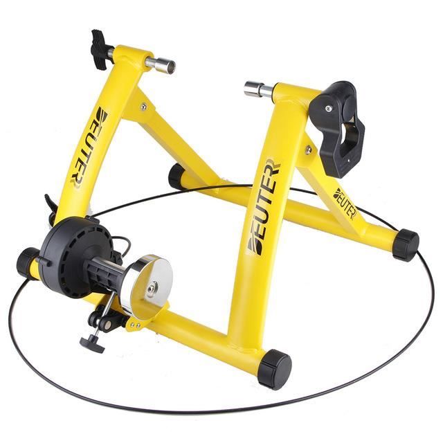 Entraîneur de vélo d'exercice intérieur entraînement à domicile 6 vitesses résistance magnétique de vélo rouleau de cyclisme - Jaune