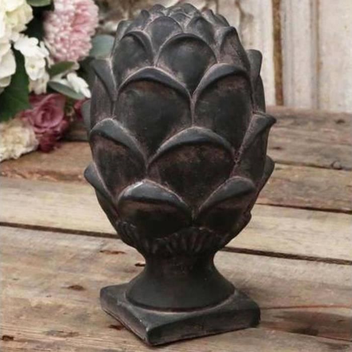 Pomme de Pin Épis de Faîtage Décoratif Artichaut en Terre Cuite Noir Bleuté Antique 15 cm x 15 cm x 25 cm-65199-25