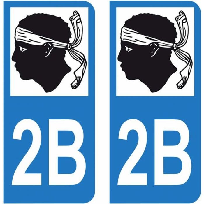 Lot 2 Autocollants Stickers plaque immatriculation voiture auto département 2B Haute-Corse Logo Corse