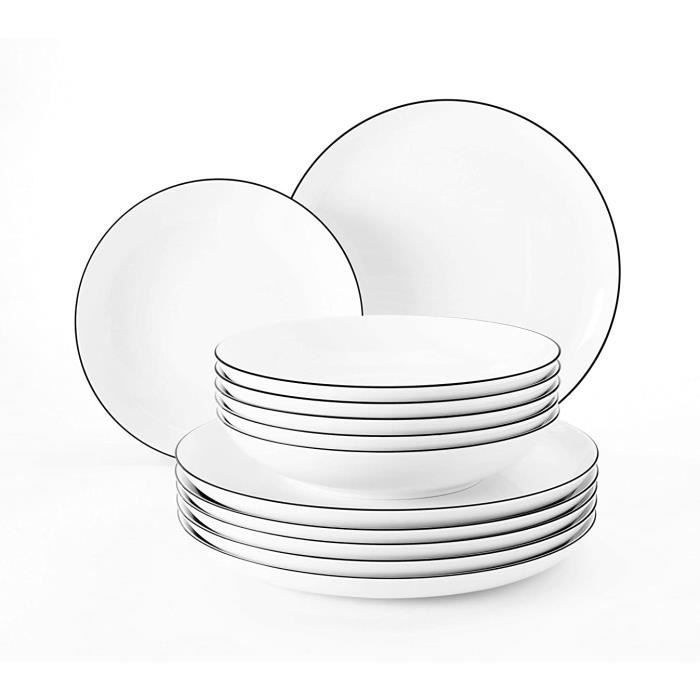 Seltmann Weiden 001.737148 Service de table 12 pièces Lido Black Line
