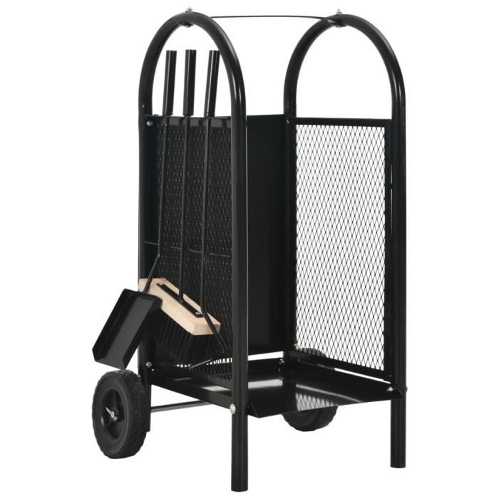 Portant de bois de chauffage Range Bûches Porte-bûches Panier Support à Bois Noir 30 x 35 x 81 cm Acier