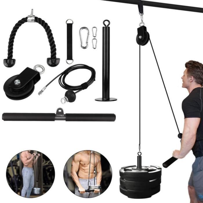 Fasike® Barre de traction de Fitness Poulie Système de câble - Rouleau d'entraînement pour poignet et avant-bras - Noir