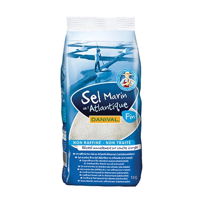DANIVAL - Sel FIN Marin Gris de l Atlantique, non traité, non raffiné - FIN 1 kg - Récolté manuellement sur couche d argile