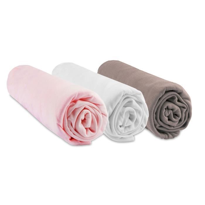 Lot de 3 draps housses Bambou pour Couffin 32x72 - rose blanc taupe