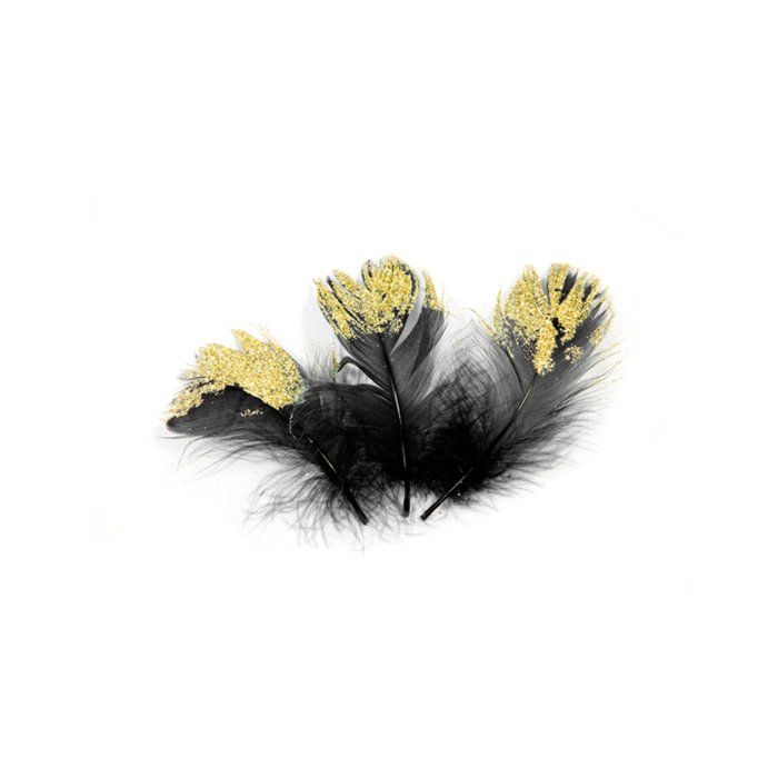 25 plumes de paon noir or 7.5cm