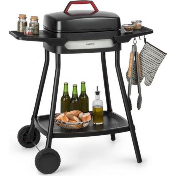 Klarstein Gatsby Grill électrique 2000W - Table d'appoint - 4 pieds acier inox -Nettoyage facile - Noir