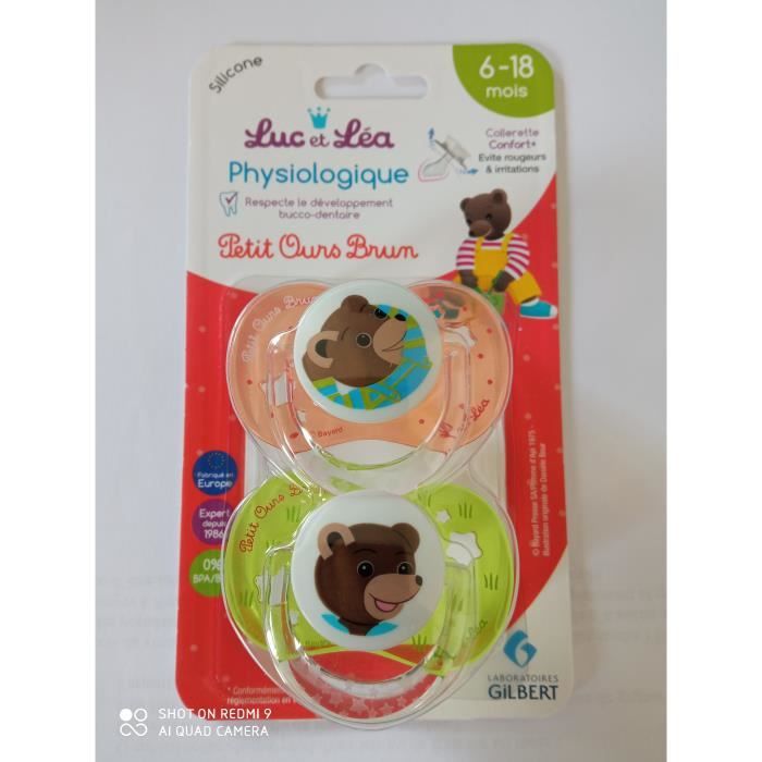 Luc et Léa Sucette Physiologique Petit Ours Brun +6m Lot de 2