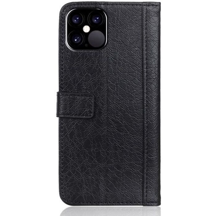 Coque iPhone 12 Pro,Cuir Etui Housse Premium PU Portefeuille Magnétique Porte Cartes Stand Fonction Coque Rabat-Noir