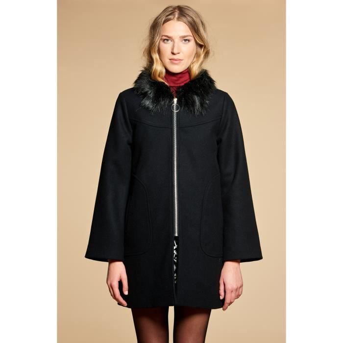 Manteau à col en fausse fourrure MARQUISE - Couleur - Black, Taille - M