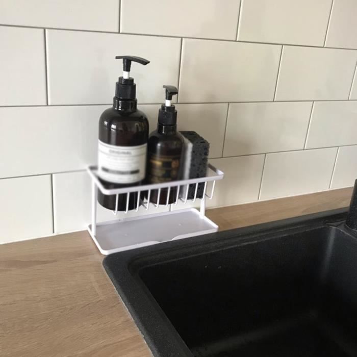 Évier Panier De Rangement, Porte-éponge De Cuisine Avec Plateau , Évier De Cuisine Caddy Égouttoir Rack - blanc