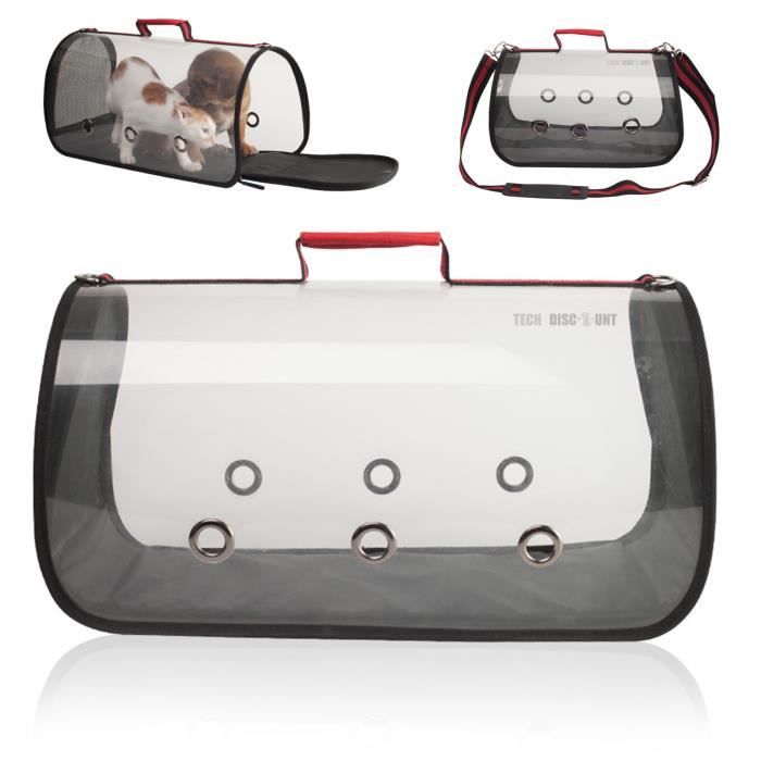 TD® Sac de transport transparent chat chien petit chiot voyage trous respirants souple avion voiture large ceinture portable panier