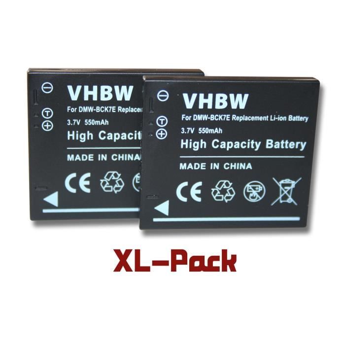 2 batteries de secours pour Panasonic Lumix DMC-SZ7K, DMC-TS20, DMC-TS20A, DMC-TS20D, DMC-TS20K - Remplace : DMW-BCK7 - DMW-BCK7E…