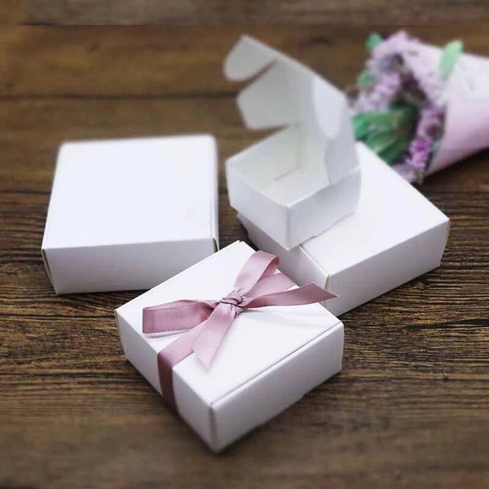 PAPIER CADEAU,White-5x5x5 Cm--Boîte Carrée En Papier Kraft Et Carton