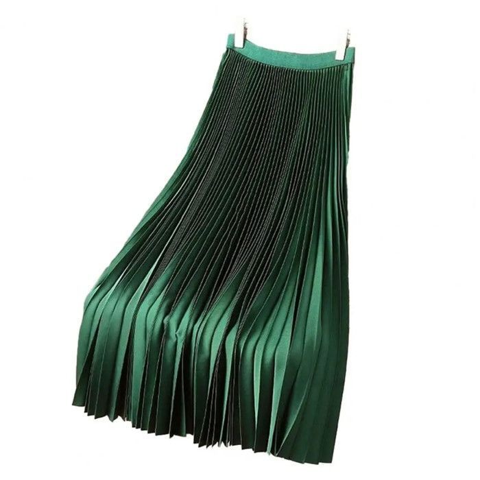 Jupe Plissée Mi-longue Femme - Taille élastique - 100% Polyester - Style Rétro Et Confortable