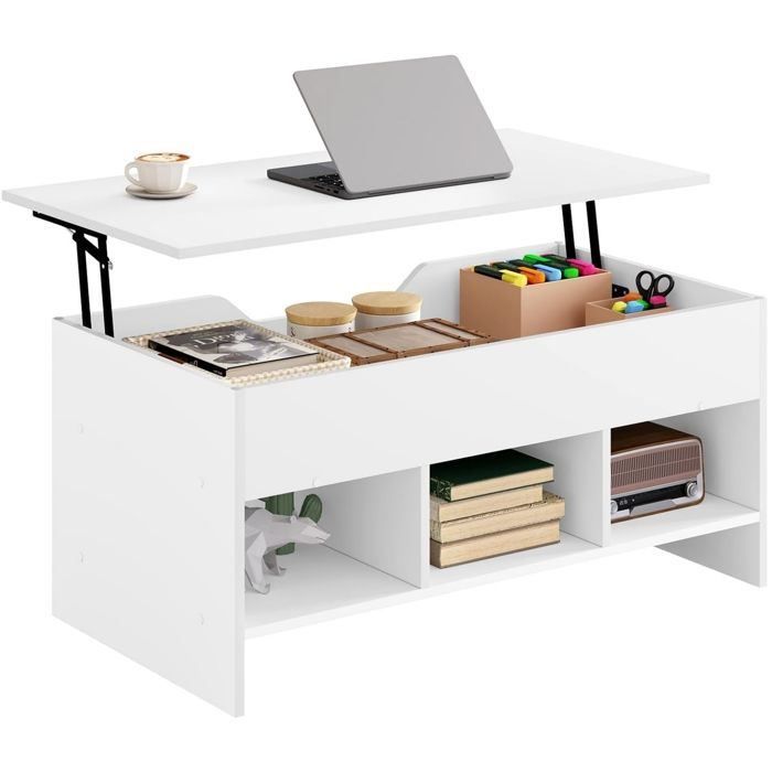 WOLTU Table Basse Relevable Table Basse Salon avec Rangement en Bois dIngénierie Multifonctionnelle Blanc W0ATT0382