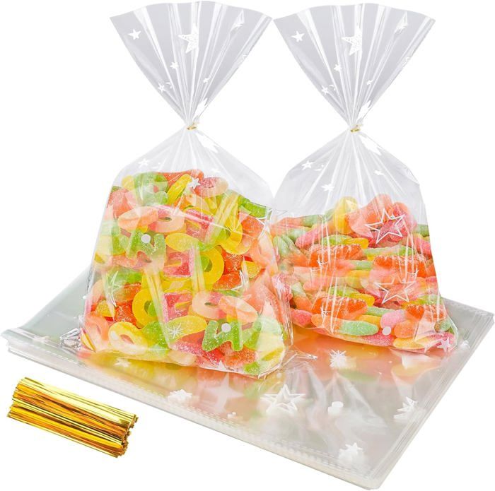 Sachet Cellophane 200 Sachets Transparents Motif Étoilles20 x 30 cm Sac