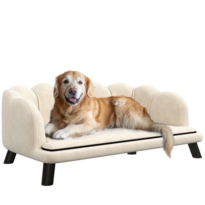 Meilleurs prix pour Canapé chien lit pour chien chat design contemporain coquillage dim. 98L x 60l x 35H cm coussin moelleux velours crème