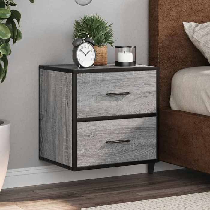 UNIQUE*Lot de 2 Armoires de Lit/ Tables de chevet murales - sonoma gris - 40x31x395 cm NEW177279