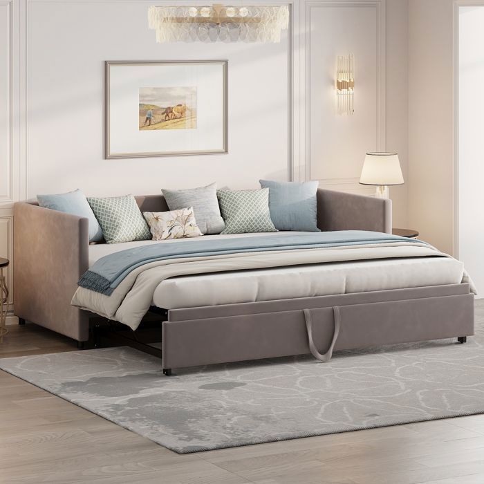 Merax Canapé-lit Extensible, 140 X 200 Cm, Avec Lit Gigogne 90 X 190 Cm