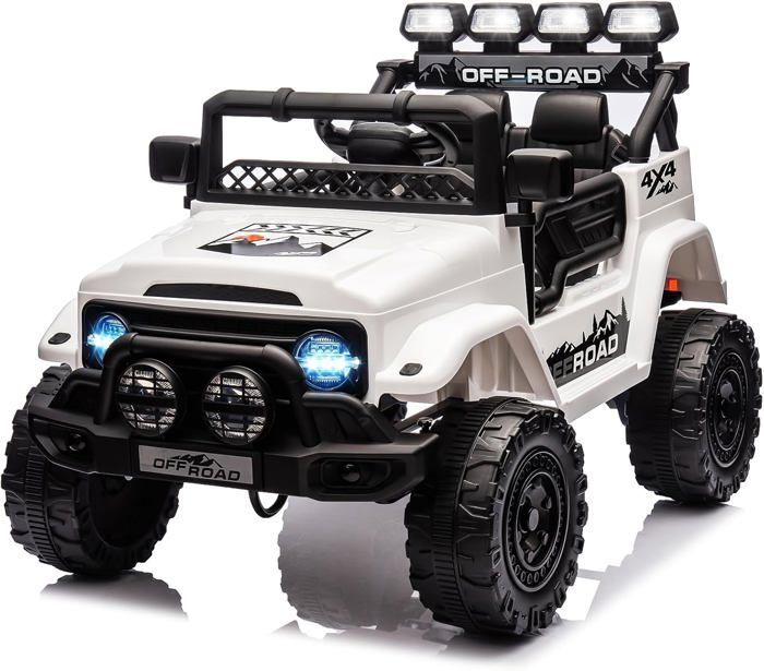 Voiture électrique Enfant Baloveby – 12V, Télécommande Parentale, Suspension à Ressort, LED, Bluetooth, 3 Vitesses – Dès 1 An – Noir