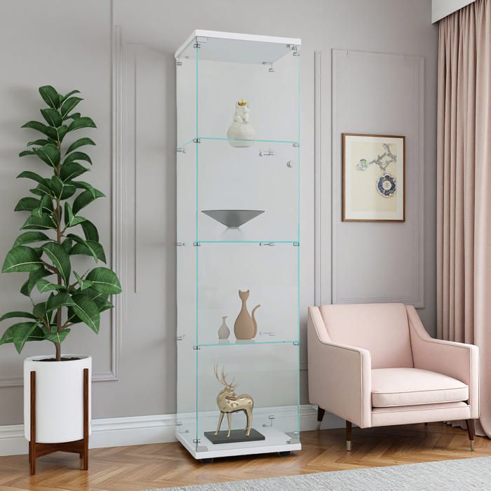 Vitrine en verre - SUNFECILI - 4 portes - Verre trempé - Blanc - Design ...