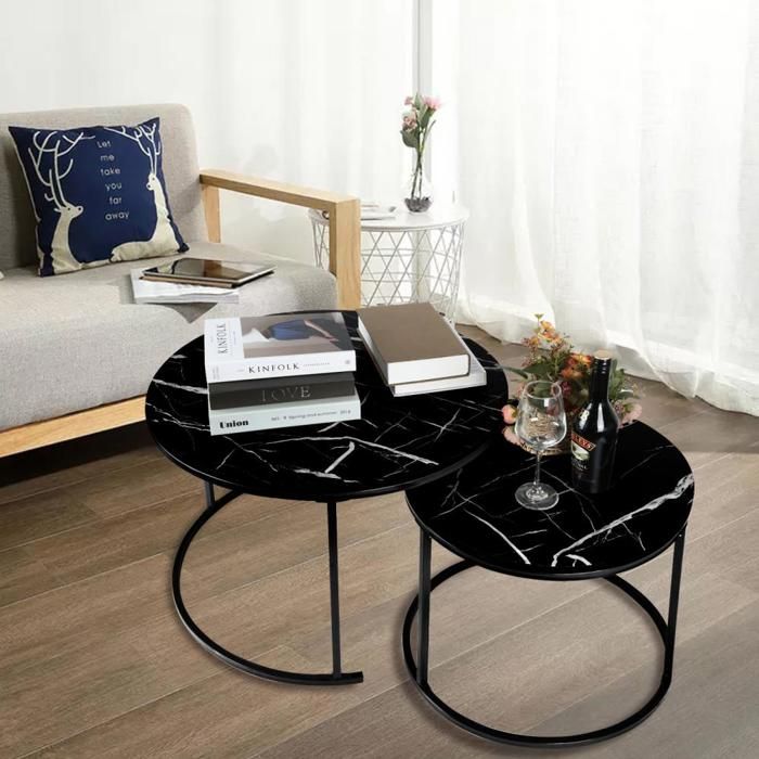 Lot de 2 tables basses gigognes avec grand espace de rangement pour