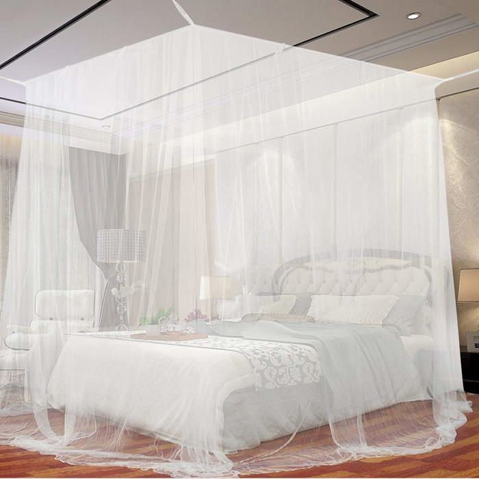 Moustiquaire de Lit Grand Carrée Moustiquaire pour Lit Extra Large Blanc (190 x 210 x 240cm)