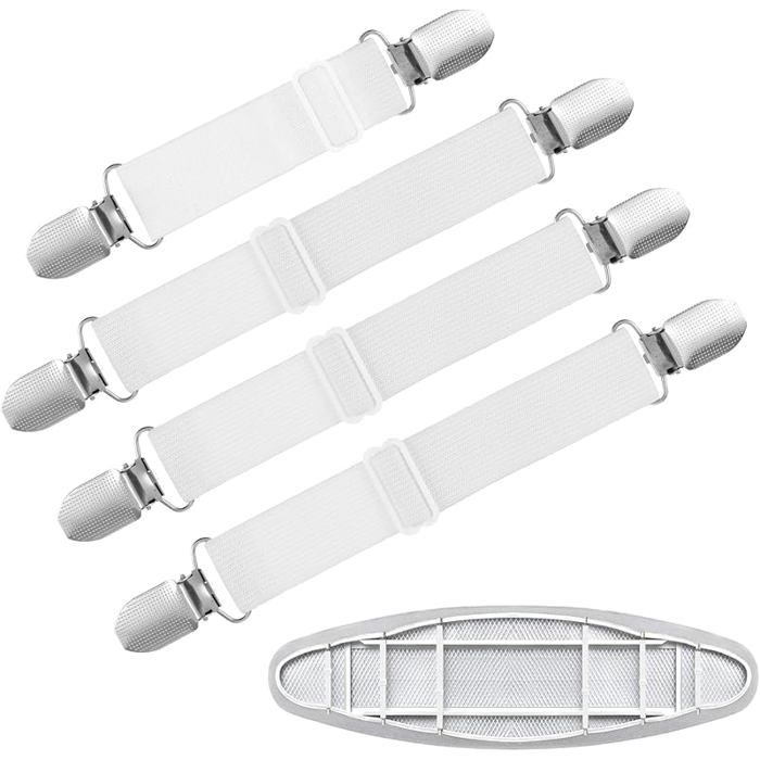Attaches de Housse de Planche À Repasser 4 Sangles Élastiques Clips pour Empêcher Les Coussins de Glisser blanc DRAP HOUSSE