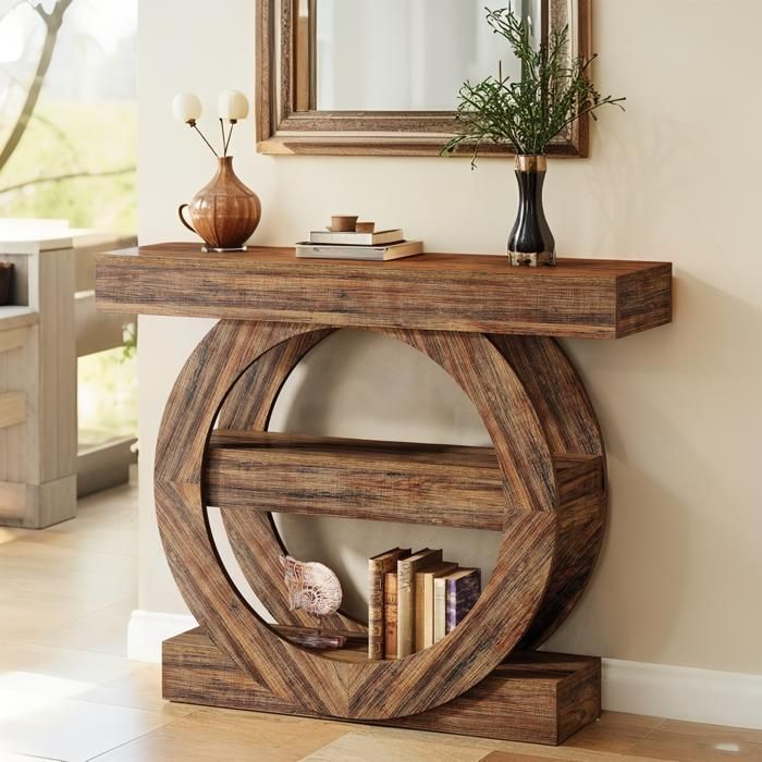 Table console en bois - 105 x 30 x 80 cm - 3 niveaux avec étagères - Convient aux couloirs et derrière les canapés - marron