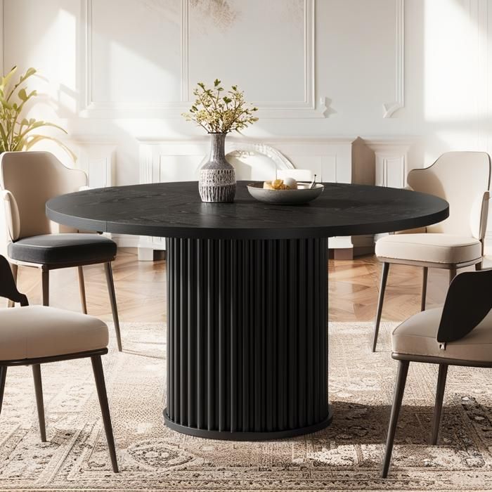 Table Ronde Salle Manger -120 x 765 cm - Table de Cuisine Noire avec Plateau en Boi - pour Salle à Manger Cuisine Salon