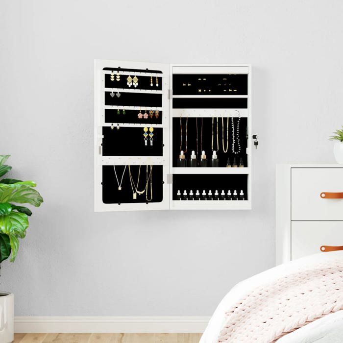 Armoire à bijoux - vidaXL - Miroir LED - Blanc - Verrouillable - 37 5x10x67 cm
