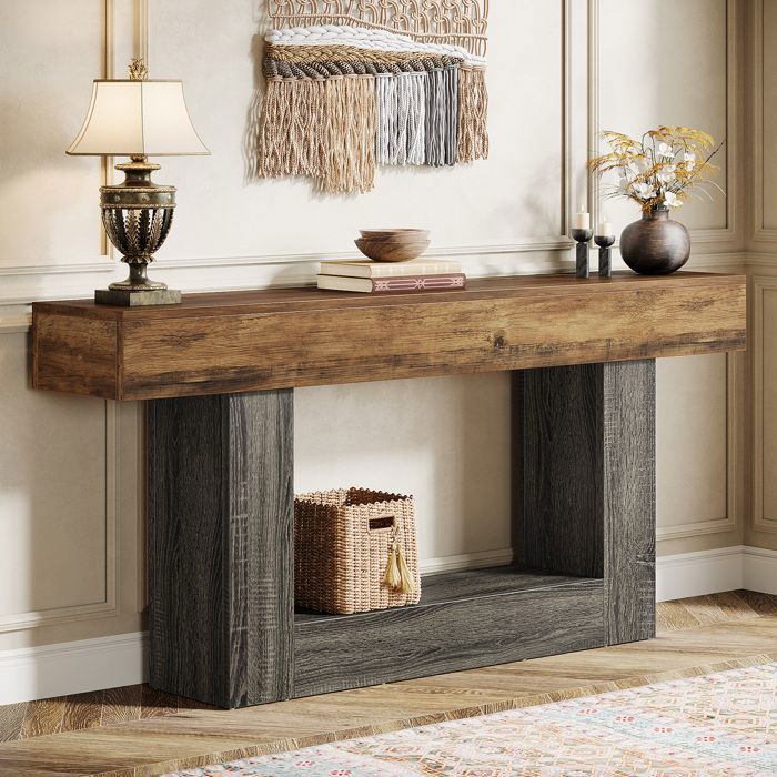 Table Console Bois Avec Rangement Finmind 160x30x82 cm Console Rétro