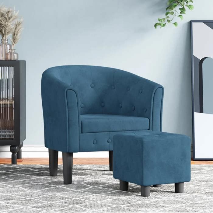 Fauteuil cabriolet avec repose-pied - vidaXL - Bleu foncé - Velours - 70x56x68 cm - Repose-pied inclus - Capacité 110 kg