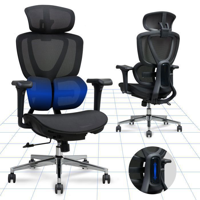 FlexiSpot OC8 Chaise Ergonomique Chaise de Bureau avec Support Lombaire Appui-tête 3D Dossier Inclinable en 3 Positions Noir