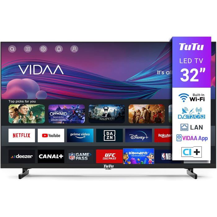 Téléviseur LED DEBSY 32 pouces (80 cm) Écran sans bordure 1366x768 VIDAA OS Smart TV Wi‑Fi