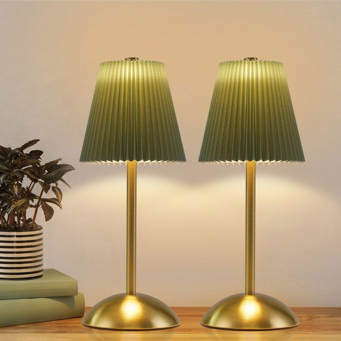 NETTLIFE - Lampes de table - Lot de 2 motif en tissu vert - Intensité réglable - Ampoules LED - Métal