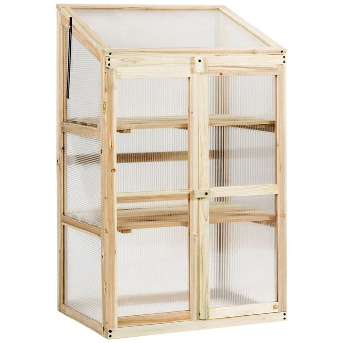 Serre de jardin - HELLOSHOP26 - 60x45x100 cm - Bois sapin - 3 étagères - Polycarbonate transparent