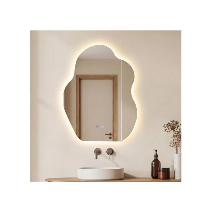 COSTWAY Miroir LED Salle de Bain Irrégulier 70 x 50 cm avec 3 Couleurs de Lumière Gradation Progressive Mémoire Anti-buée