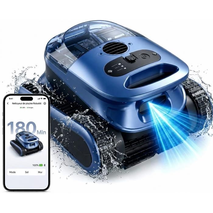 Robot de Piscine sans Fil fond et Paroi180Min & 200m²