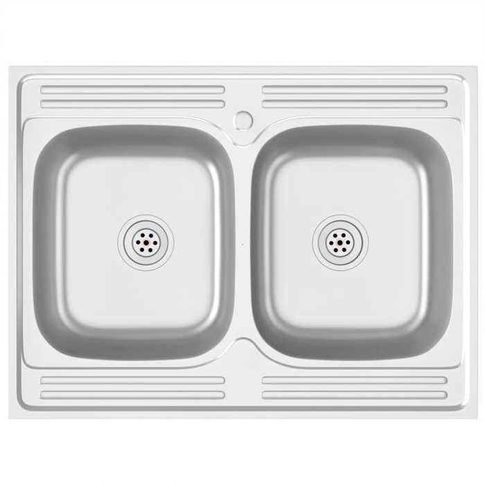 （1 pièce） Évier de cuisine à double lavabo argenté 800 x 600 x 155 mm ino x 7.53 kg - Éviers & Plonge hfw392599