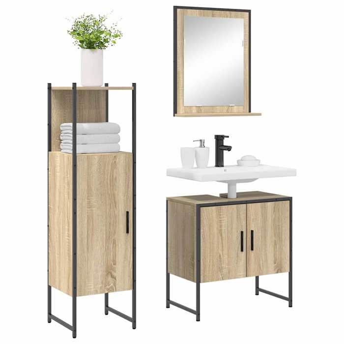 (8413)Meuble rangement - contemporain - Meubles de salle de bain - avec étagère (3 pcs )- Marron poid:38 kg