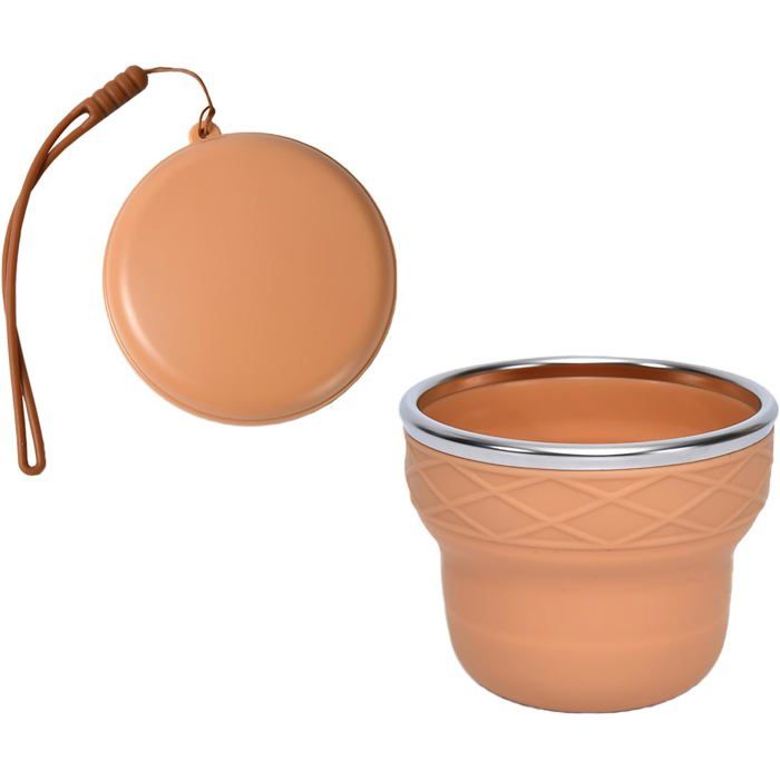 Gobelet Voyage Silicone Pliable 200ml avec Couvercle Lanière - Réutilisable Lavable Camping Randonnée Bureau Brown