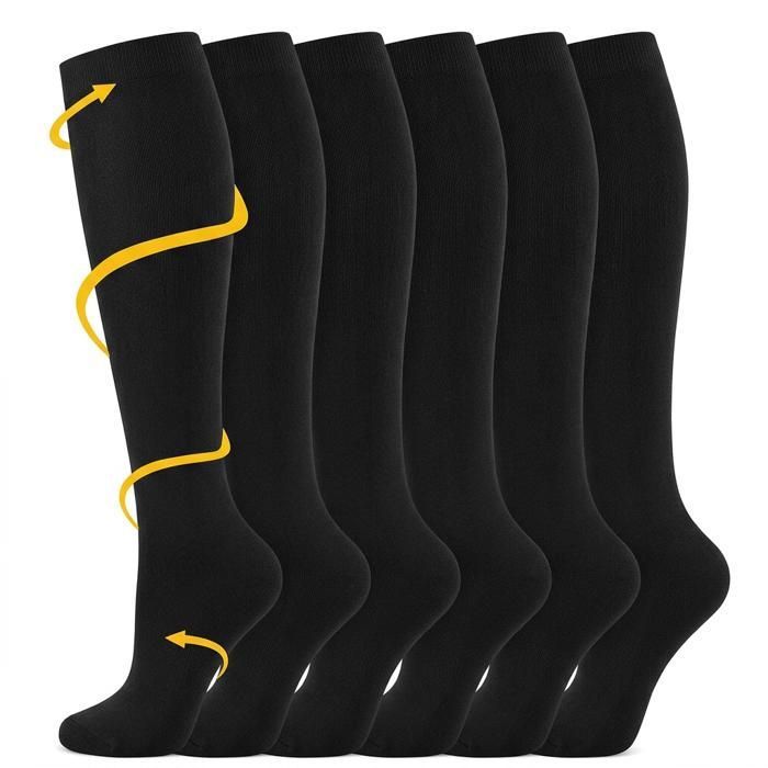 Chaussettes de Compression Noir Voyage Femme & Homme — Bas de Contention Avion — Anti Gonflement — 3 Paires L/XL