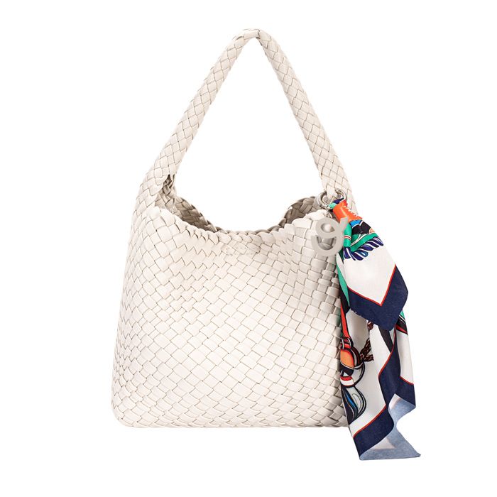 David Jones Paris Petit sac porté main femme en similicuir tressé format Petit avec sac intérieur resserrable - Couleur Blanc