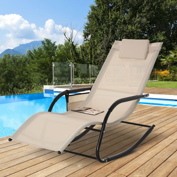Fauteuil à bascule de jardin en métal mesh beige 150 x 62 x 88 cm