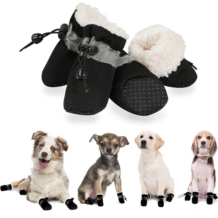 Chaussures pour Chien Bottes dhiver Chaudes et Confortables Semelles Souples Baskets antidérapantes (3: 4x3 cm Noir)
