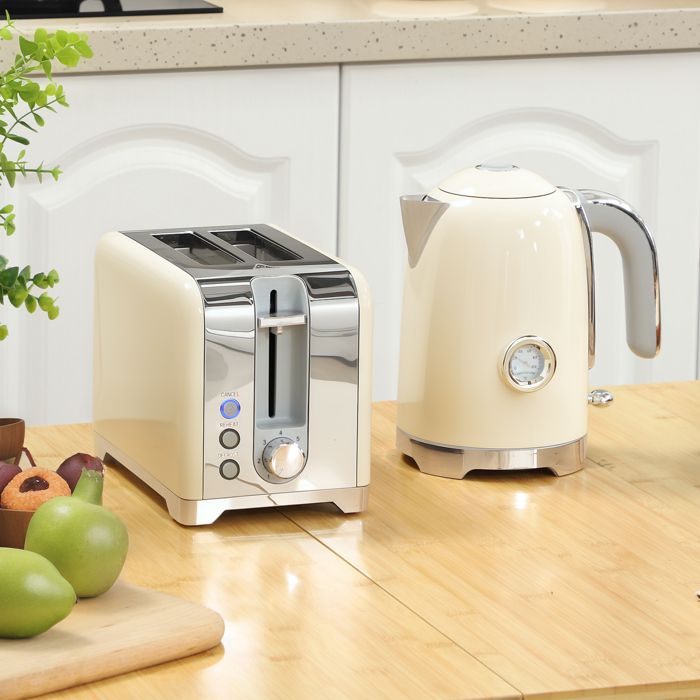 Set bouilloire et grille-pain 2200 W blanc crème 7 niveaux de brunissage fonctions variées