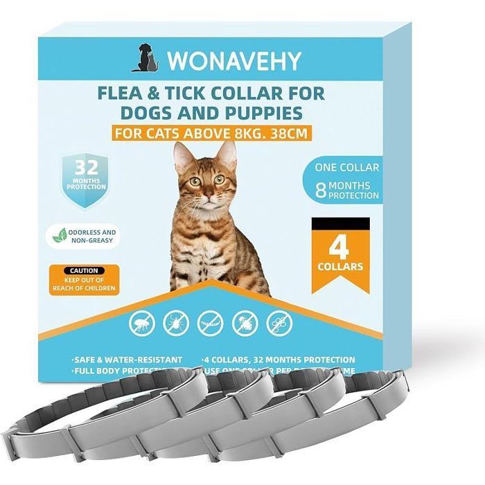 4 Colliers antiparasitaires pour Chats de Plus de 8 kg élimine Les puces Les tiques Les poux et protège du Risque Transmission
