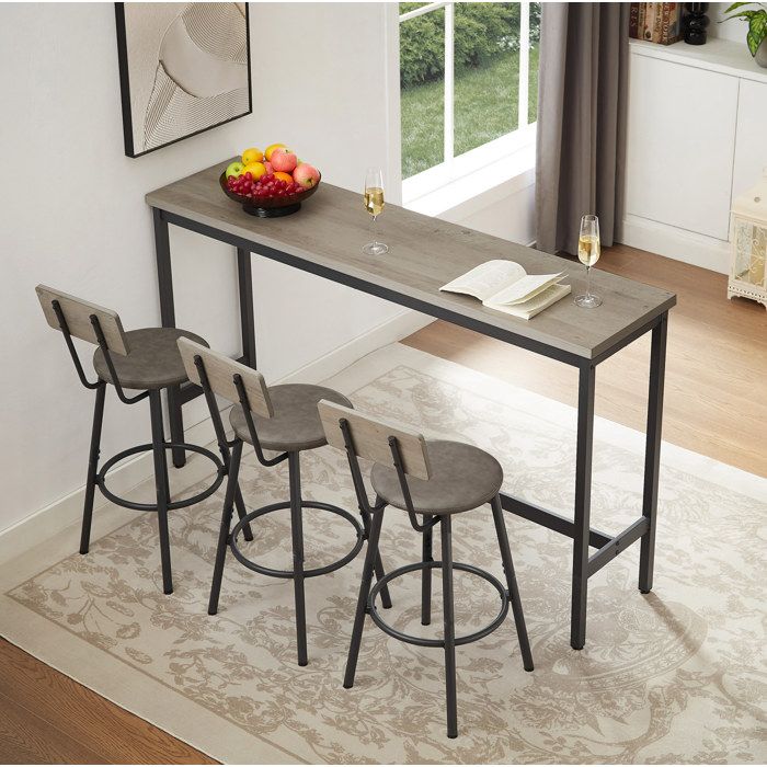 MEUBLIV Table de bar avec 3 tabourets 160 cm style industriel gris et noir structure en acier